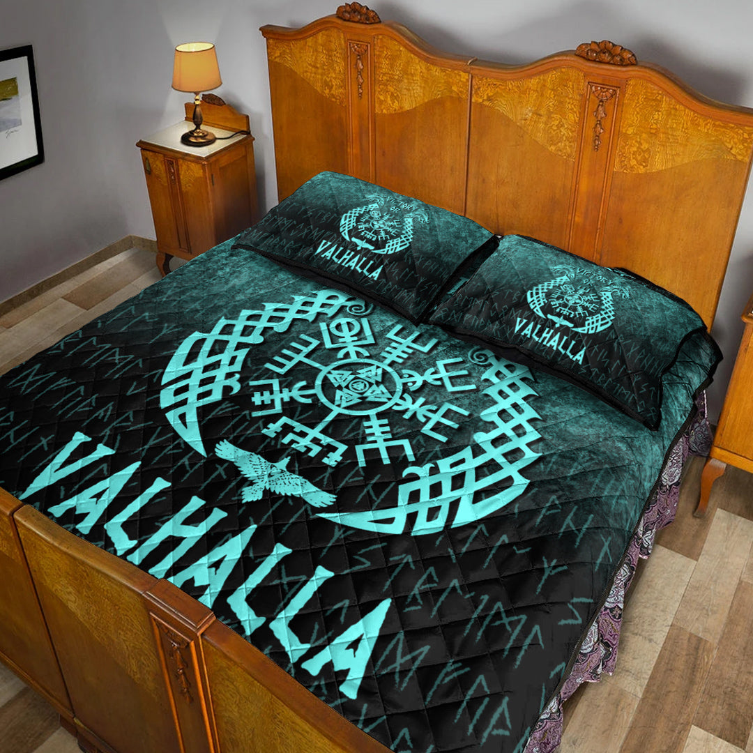 Viking Quilt Bedding Set Victory or Valhalla Cyan Version