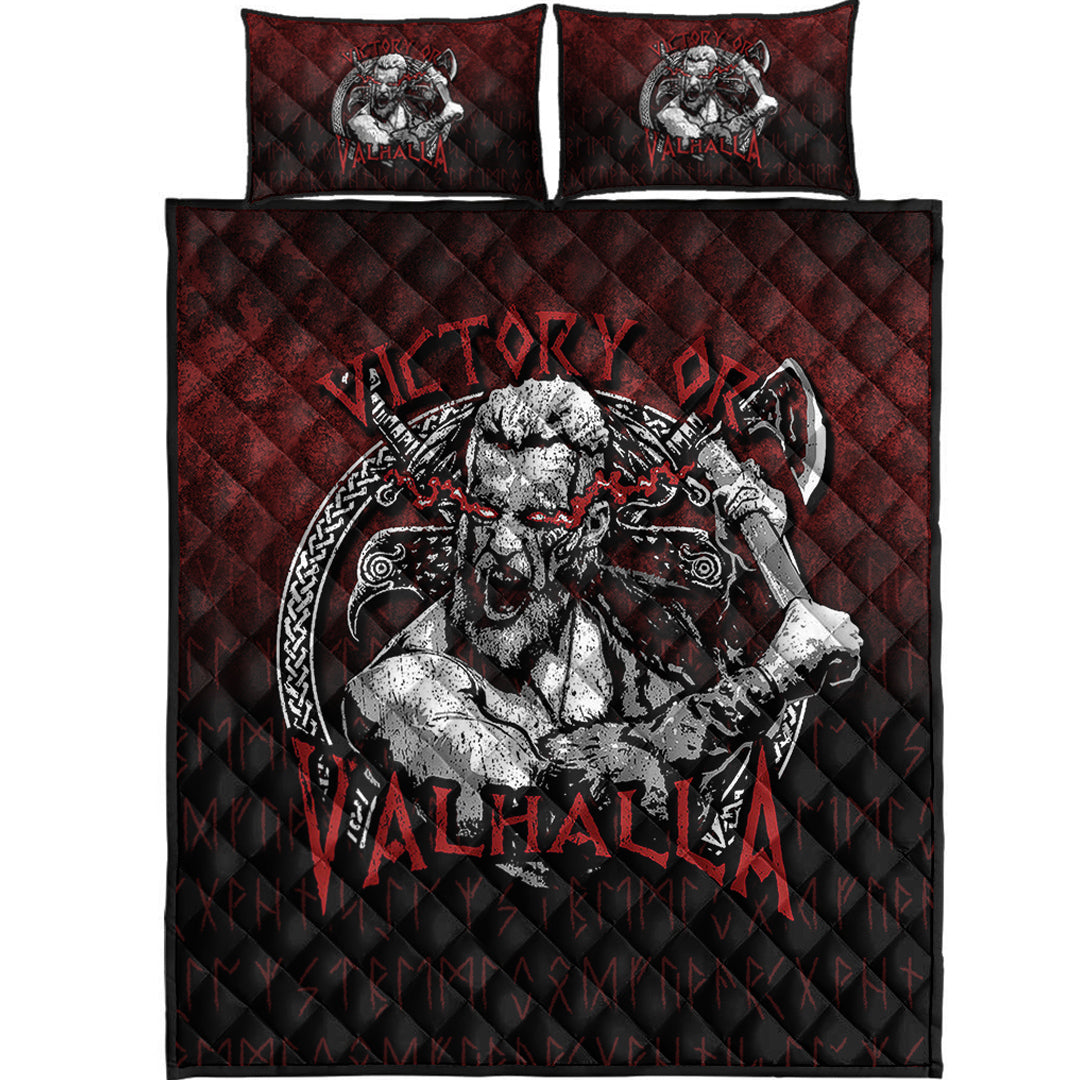 Viking Quilt Bedding Set Axe Warrior Raven Odin Thor Victory Or Valhalla