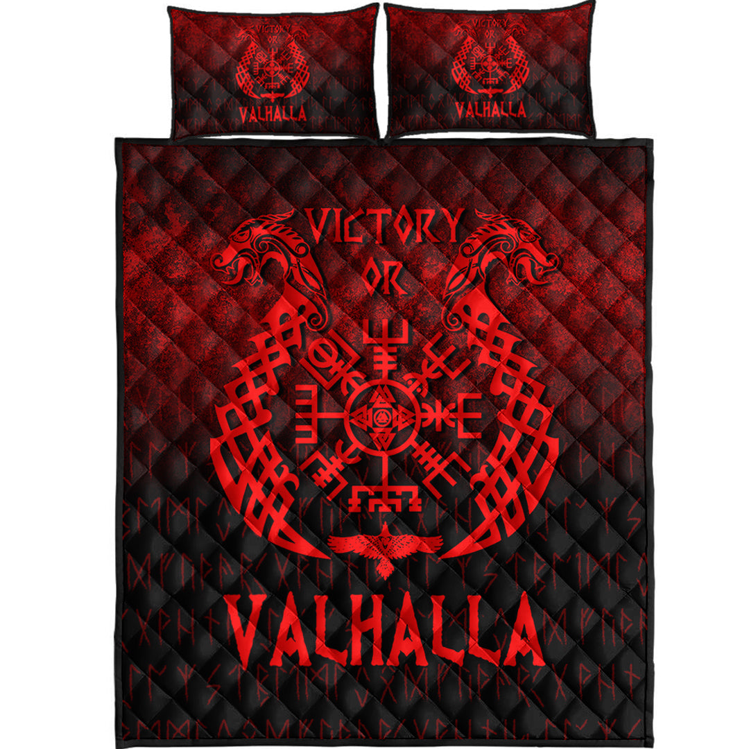 Viking Quilt Bedding Set Victory or Valhalla Red Version