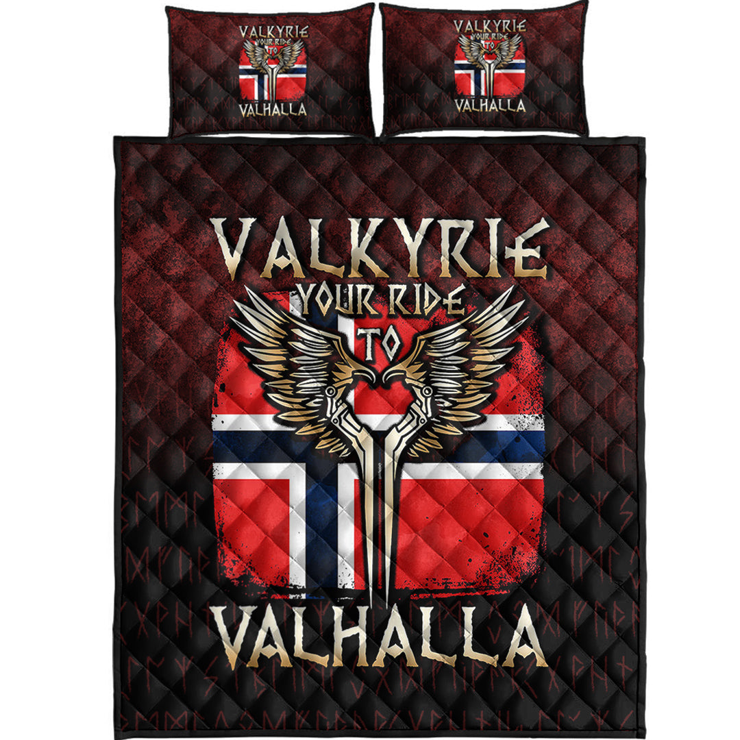 Viking Quilt Bedding Set Valkyrie Your Ride to Valhalla Norway