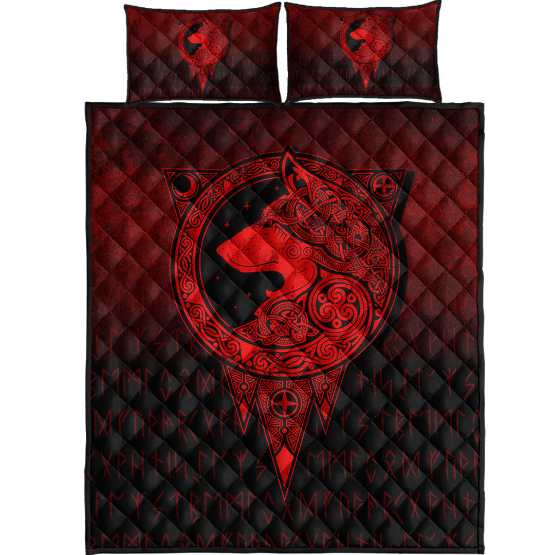 Viking Quilt Bedding Set Viking Norse Wolf Red Version