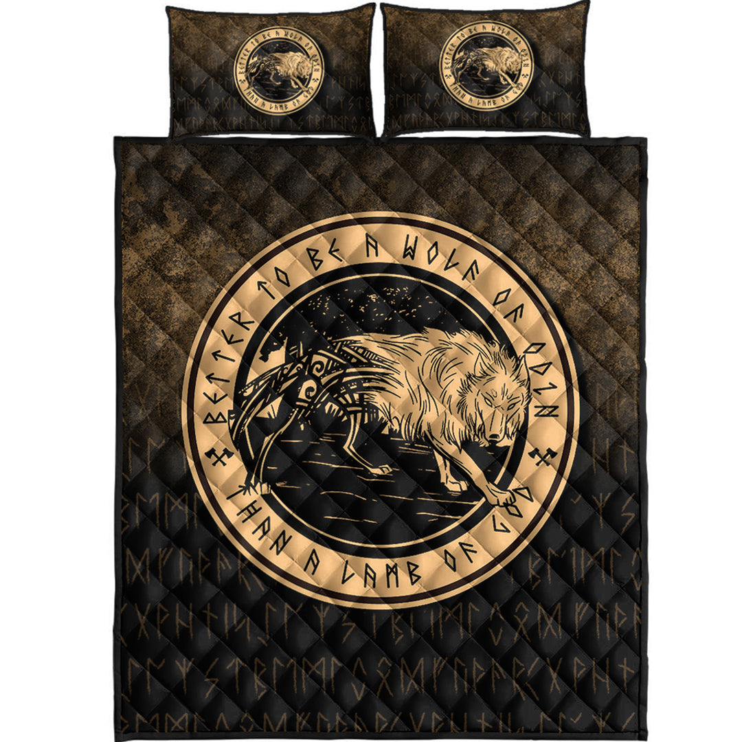 Viking Quilt Bedding Set Wolf Of Odin Gold Version