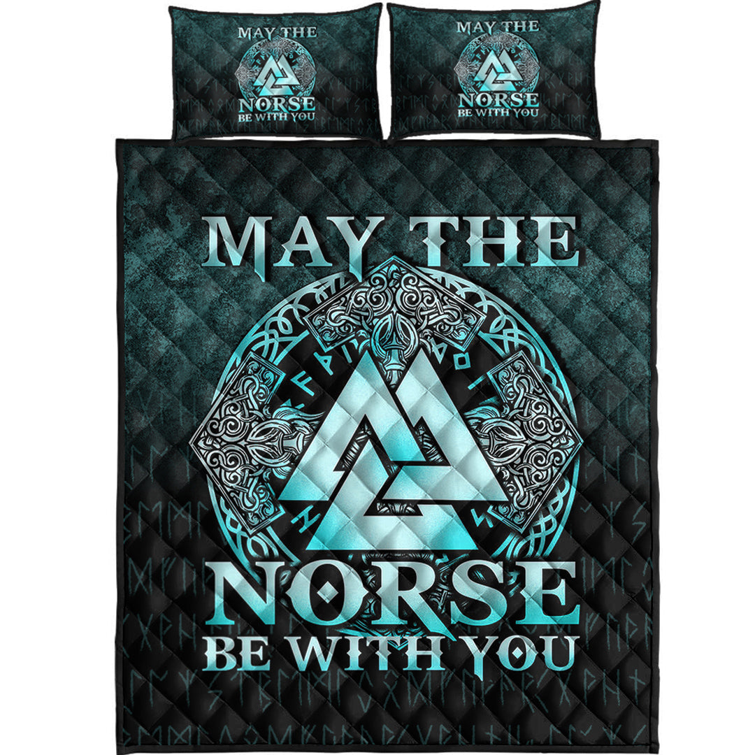 Viking Quilt Bedding Set May The Norse Be With You Viking Cyan Version