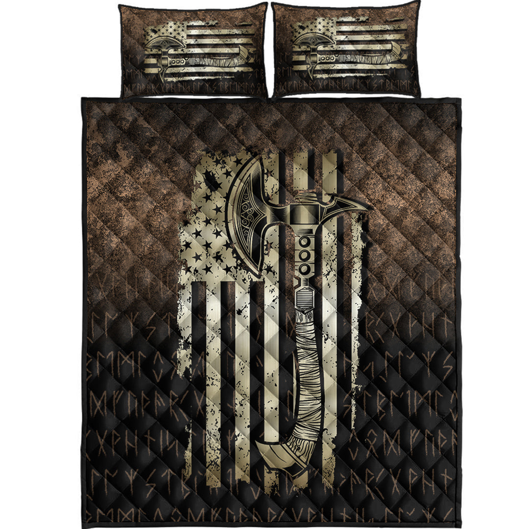 Viking Quilt Bedding Set USA Flag Viking Cool American Norsemen