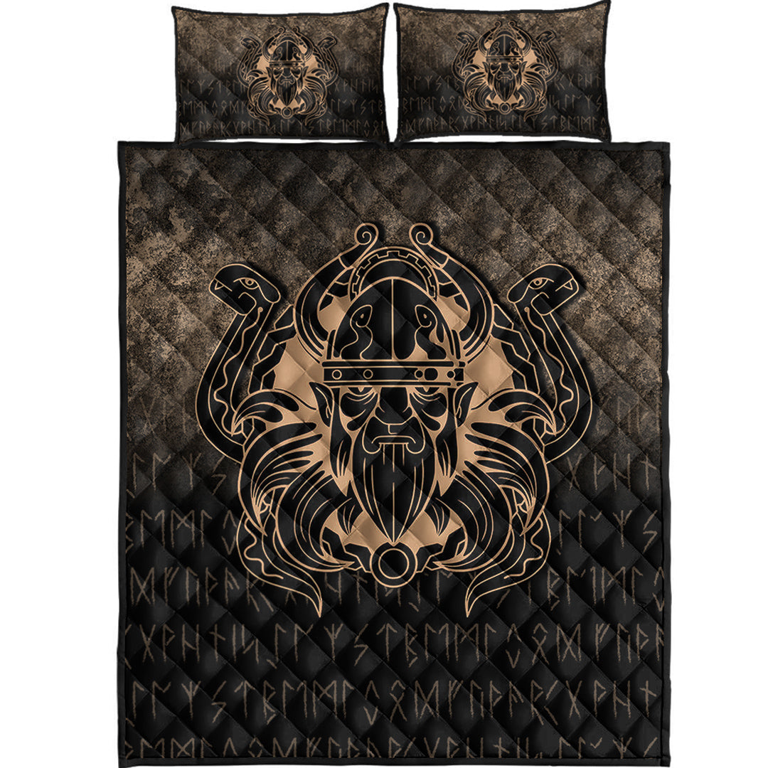 Viking Quilt Bedding Set Nordic Warrior Valhalla Norse Gold Version