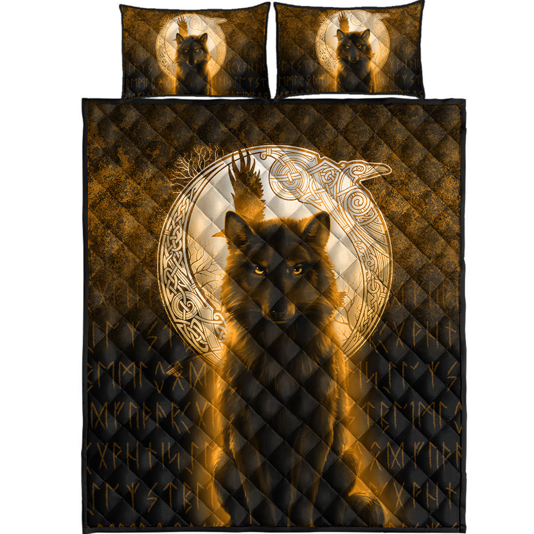 Viking Quilt Bedding Set Fenrir Viking Wolf Gold Version