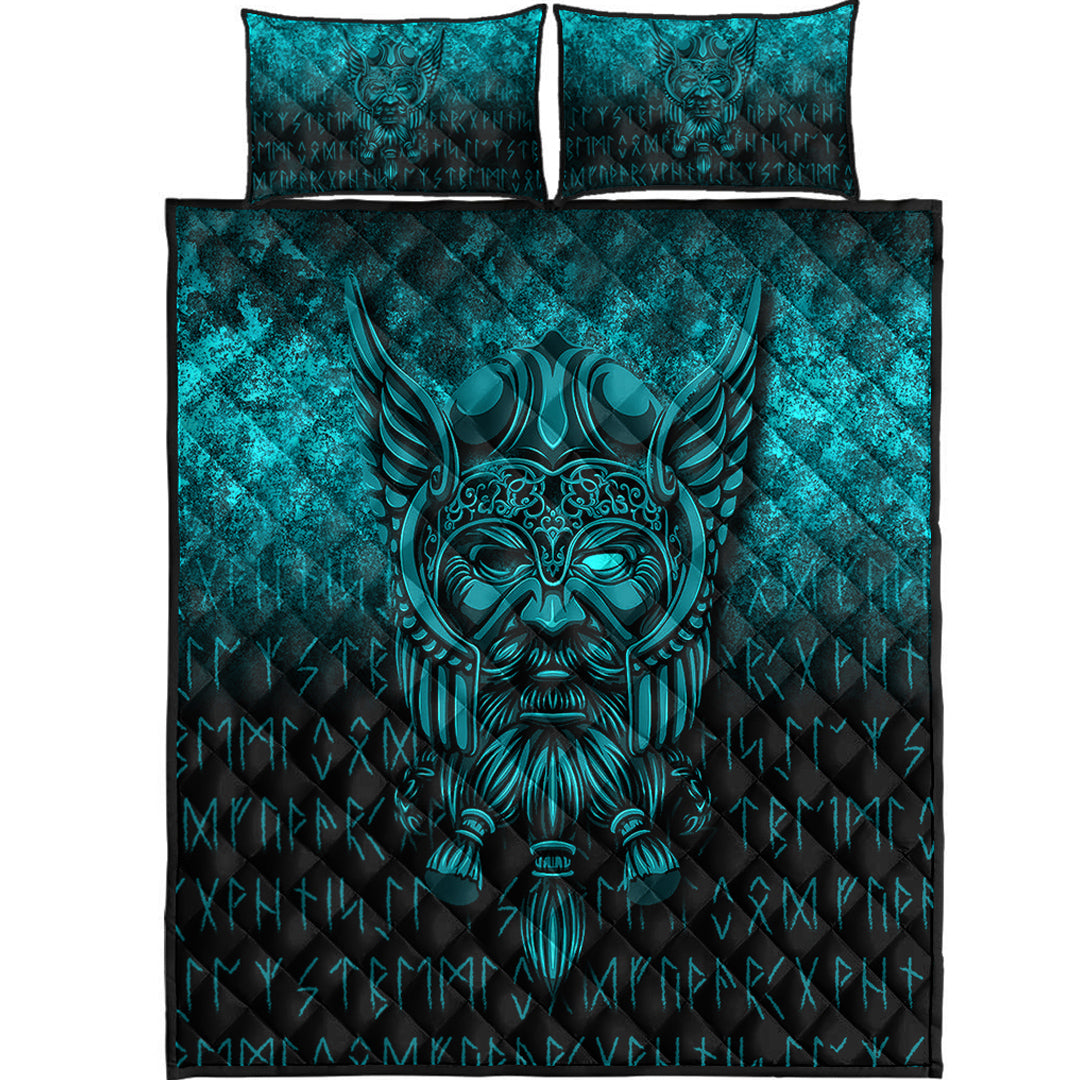 Viking Quilt Bedding Set Viking Odin Allfather In Asgard Cyan Version