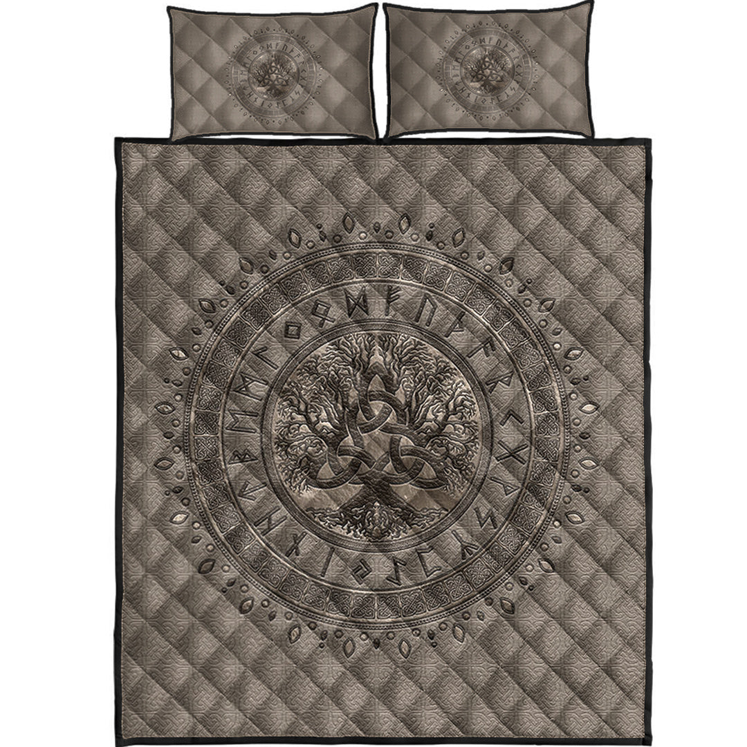 Viking Quilt Bedding Set Tree of Life with Triquetra Beige