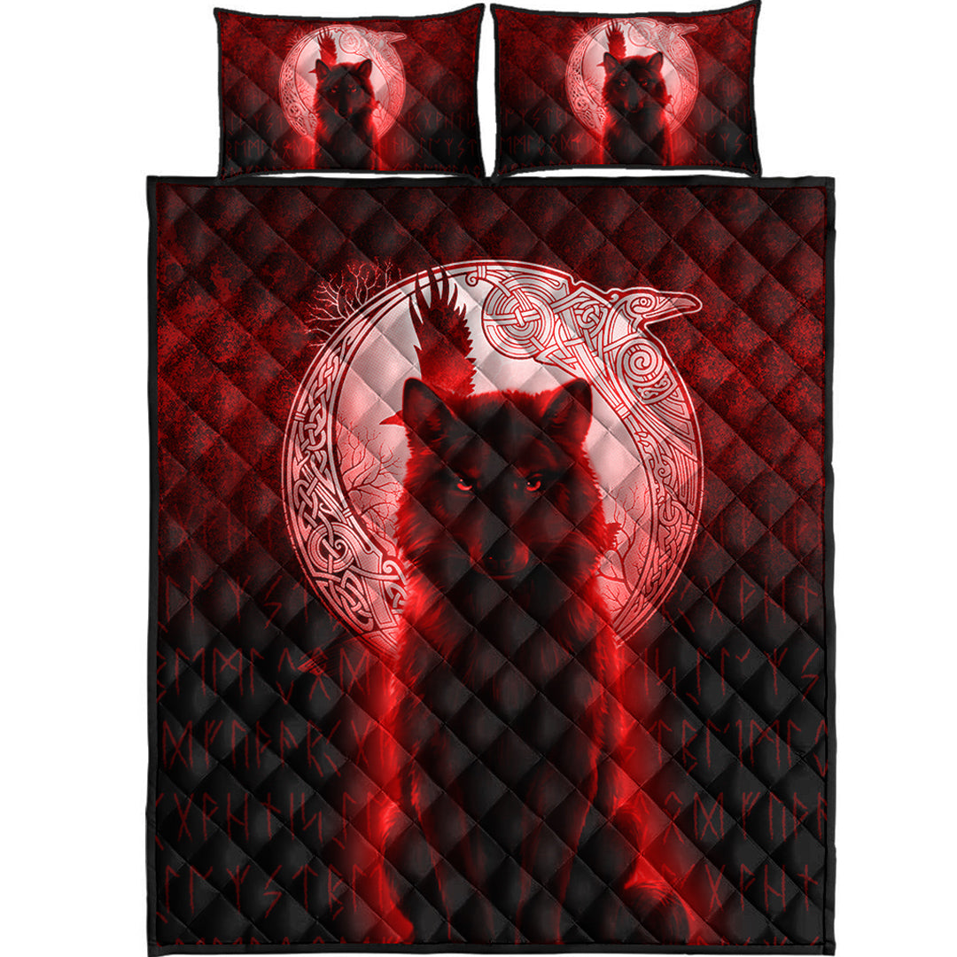 Viking Quilt Bedding Set Fenrir Viking Wolf Red Version