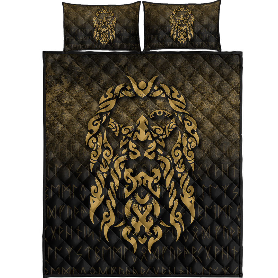 Viking Quilt Bedding Set Viking God Odin Allfather In Asgard Raven God Gold Version