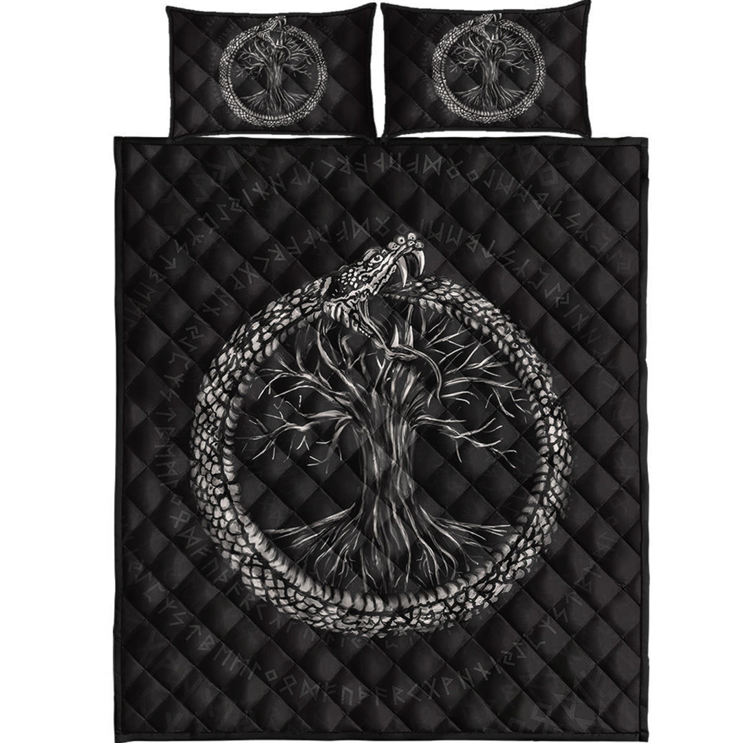 Viking Quilt Bedding Set Ouroboros with Tree of Life