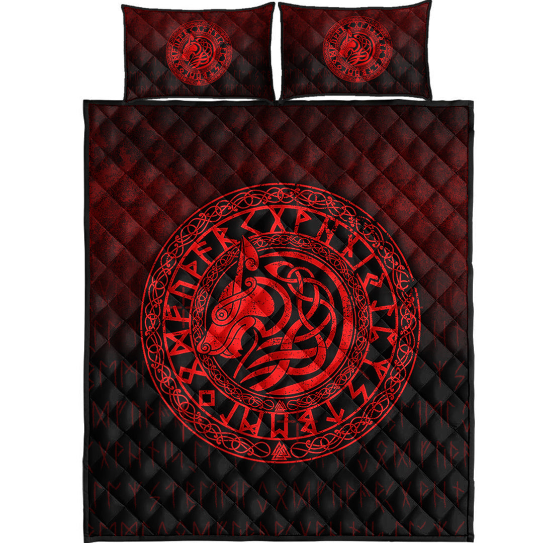 Viking Quilt Bedding Set Viking Wolf Red Version