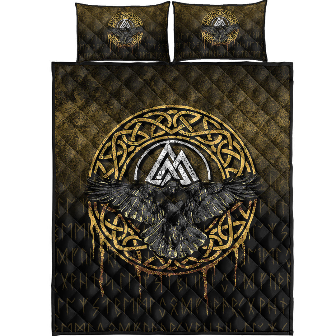 Viking Quilt Bedding Set Valhalla Norse Mythology Raven Black Crow