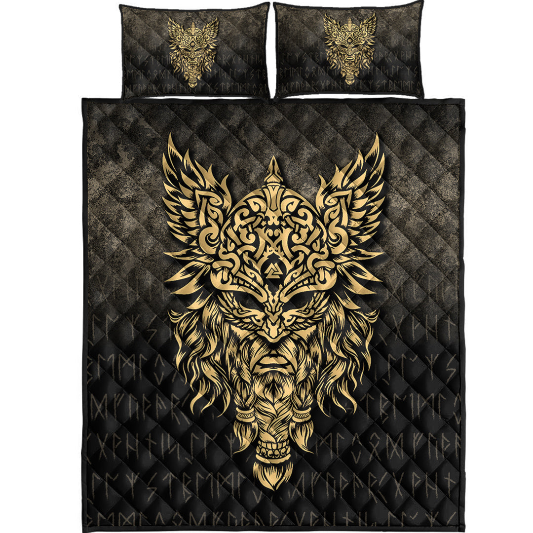 Viking Quilt Bedding Set Odin The Allfather Asgard God And Chief Of Aesir Gold Version