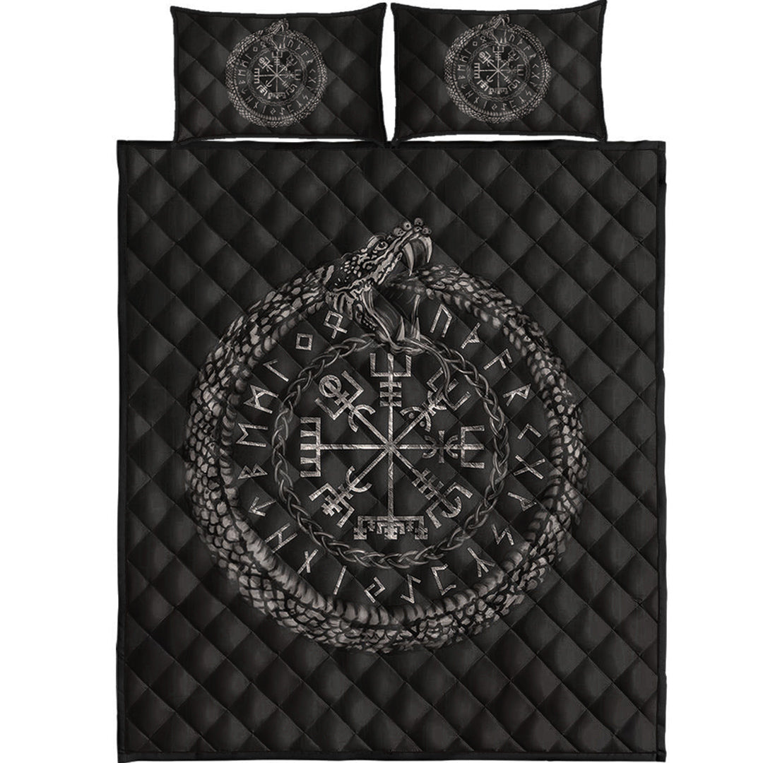 Viking Quilt Bedding Set Viking Vegvisir with Ouroboros and Runes