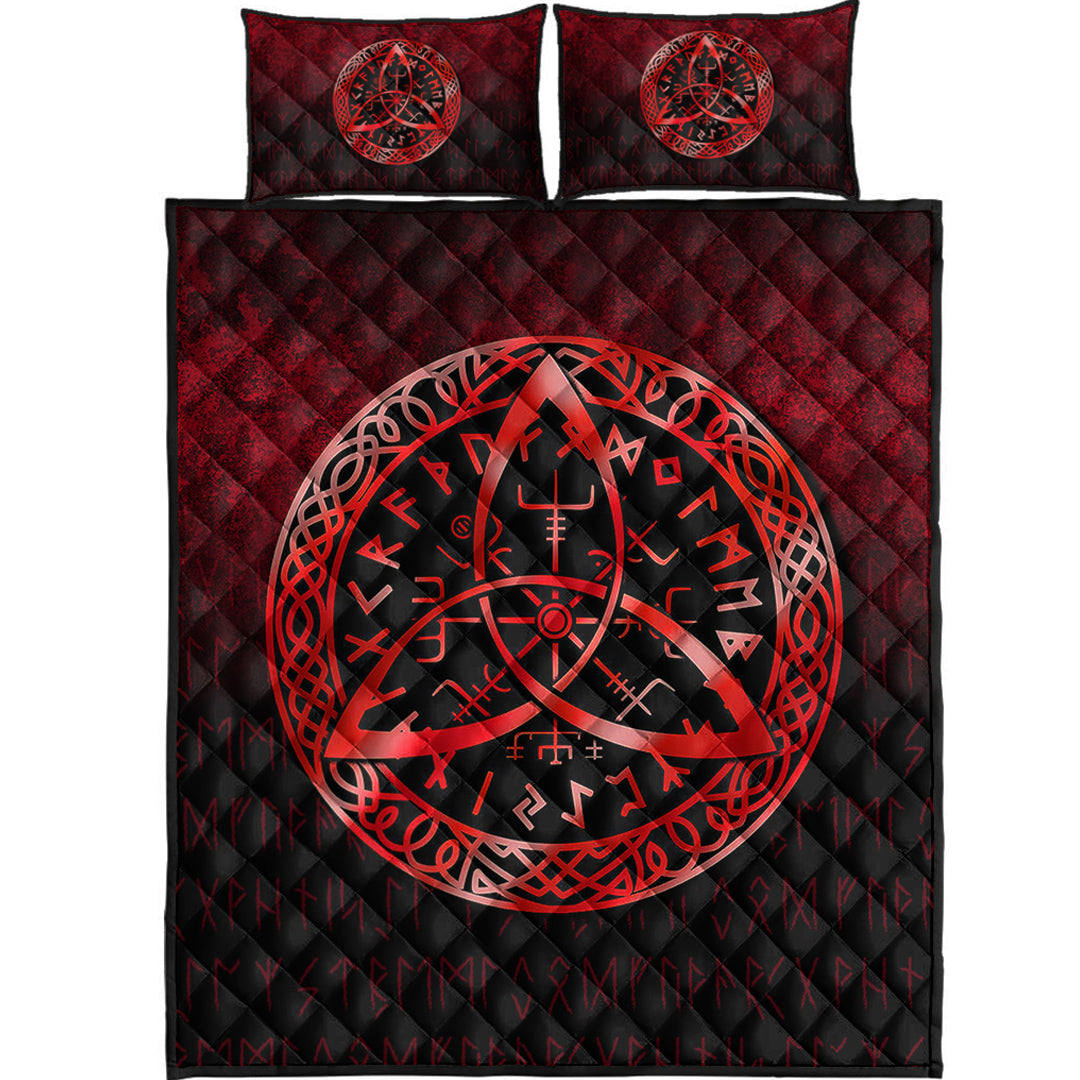 Viking Quilt Bedding Set Vegvisir Nordic Viking Rune Red Version