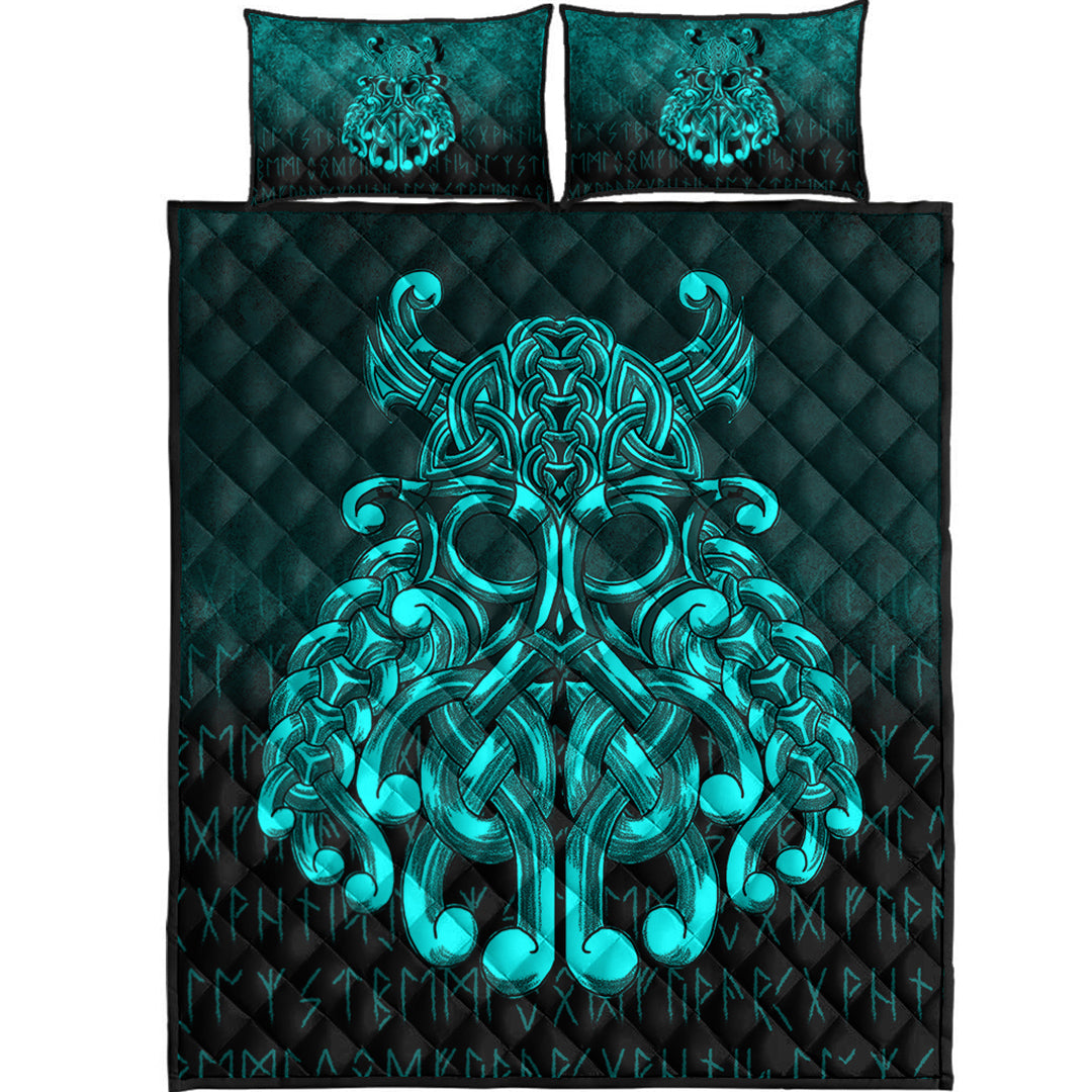 Viking Quilt Bedding Set Viking Odin Valhalla Cyan Version