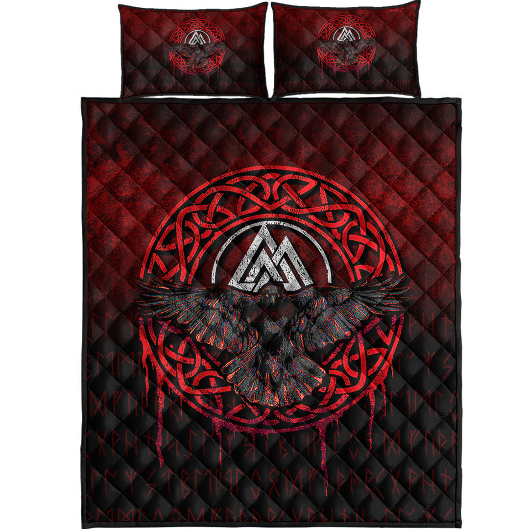 Viking Quilt Bedding Set Valhalla Norse Mythology Raven Black Crow Viking Red Version