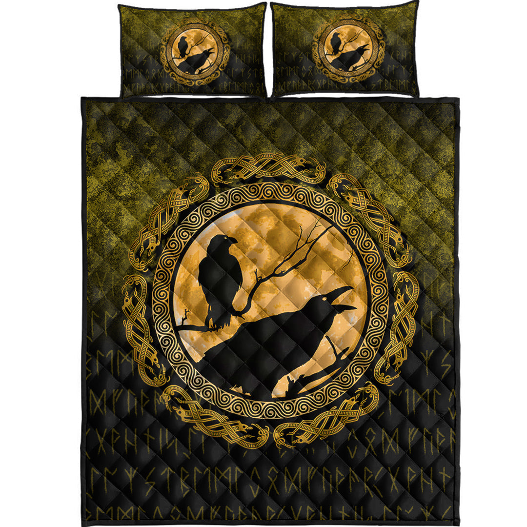 Viking Quilt Bedding Set Viking Huginn Muninn Odins Ravens Gold Version