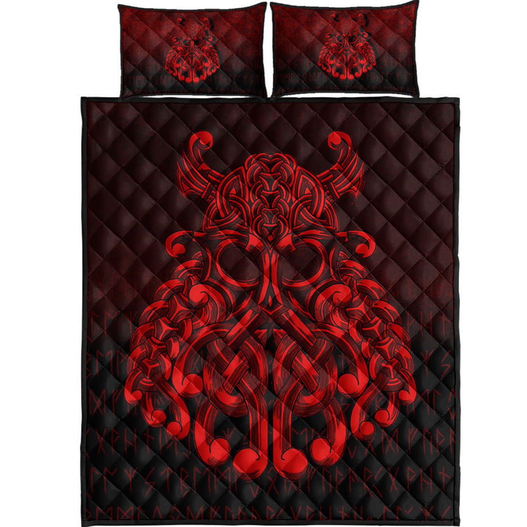 Viking Quilt Bedding Set Viking Odin Valhalla Red Version