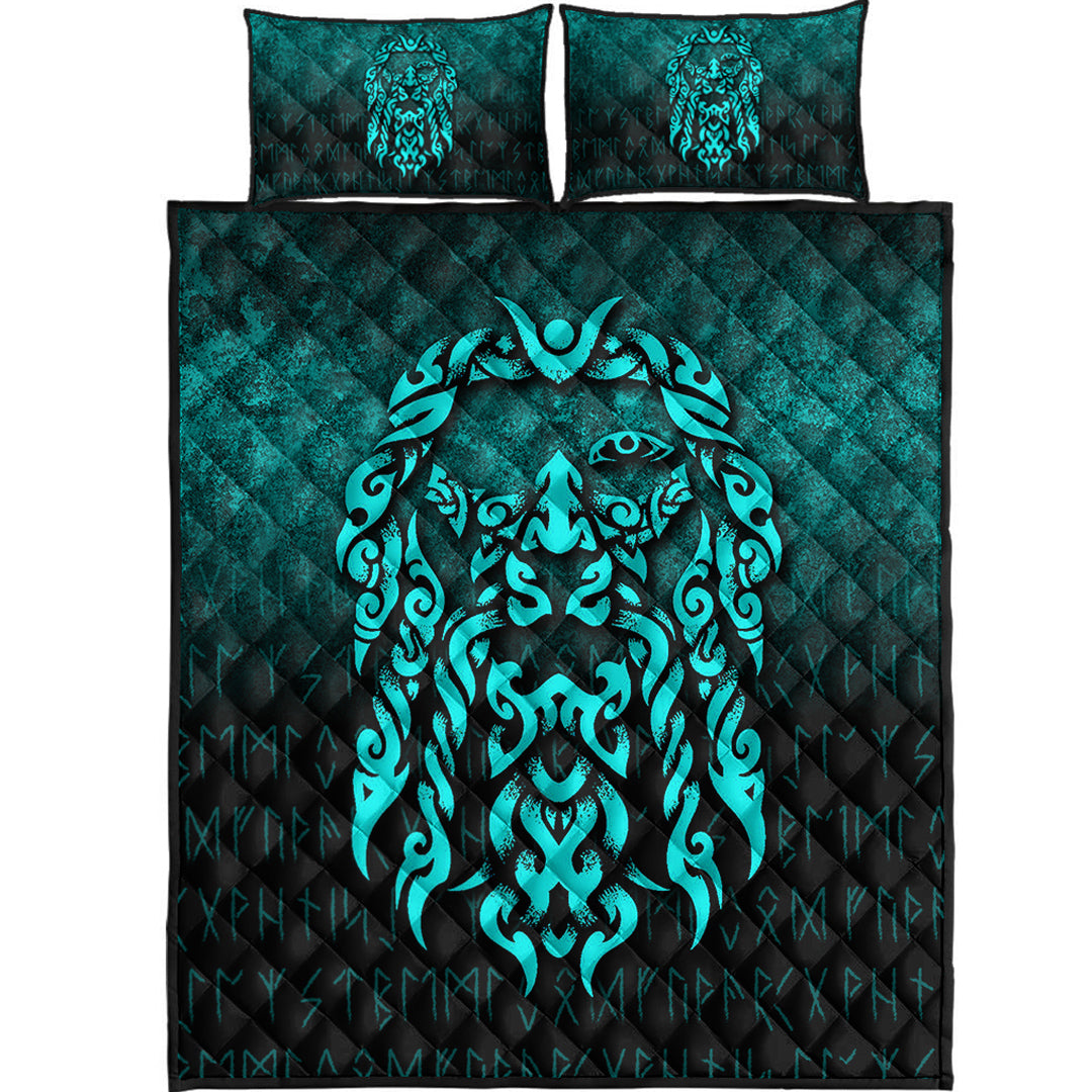 Viking Quilt Bedding Set Viking God Odin Allfather In Asgard Raven God Cyan Version