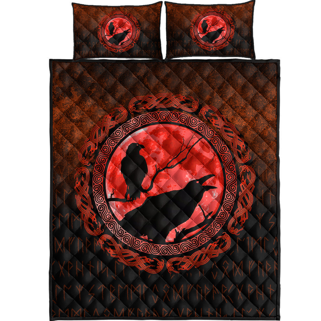 Viking Quilt Bedding Set Viking Huginn Muninn Odins Ravens Red Version