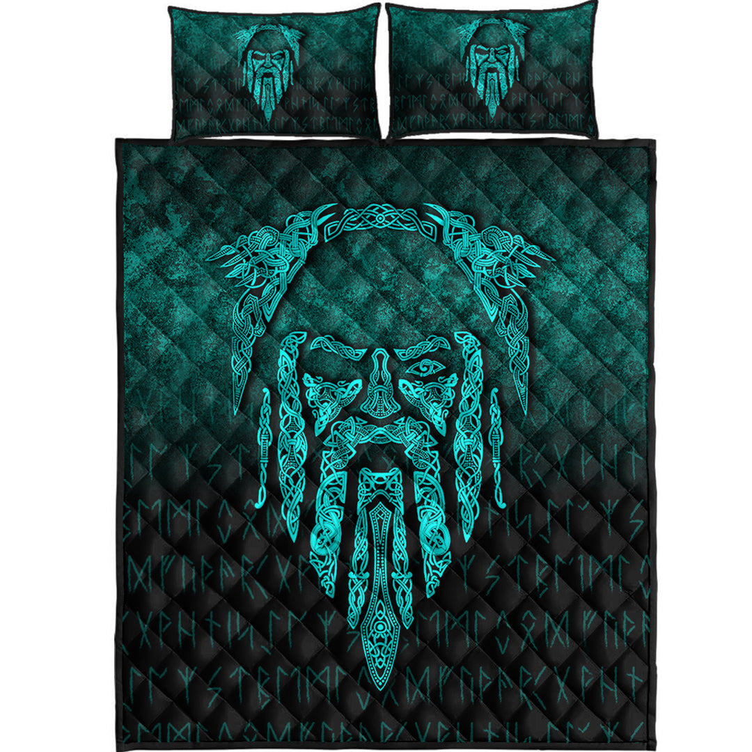 Viking Quilt Bedding Set Eye of Odin Cyan Version