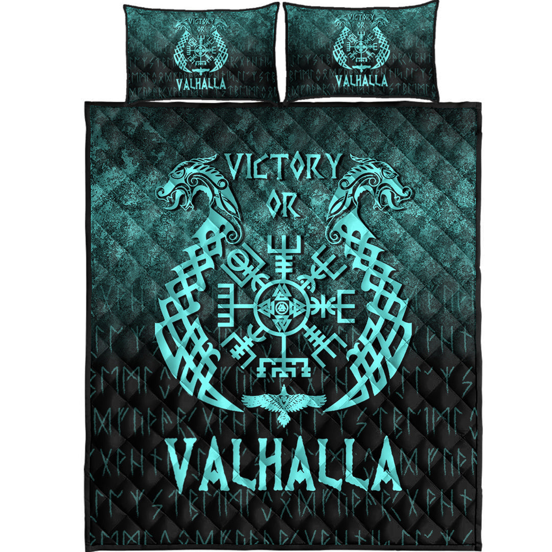 Viking Quilt Bedding Set Victory or Valhalla Cyan Version