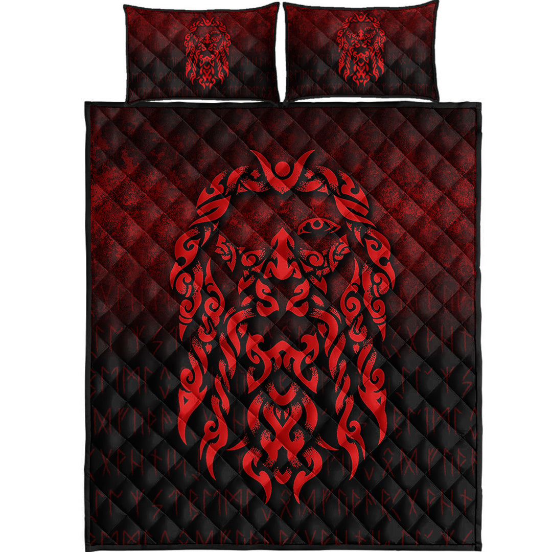 Viking Quilt Bedding Set Viking God Odin Allfather In Asgard Raven God Red Version