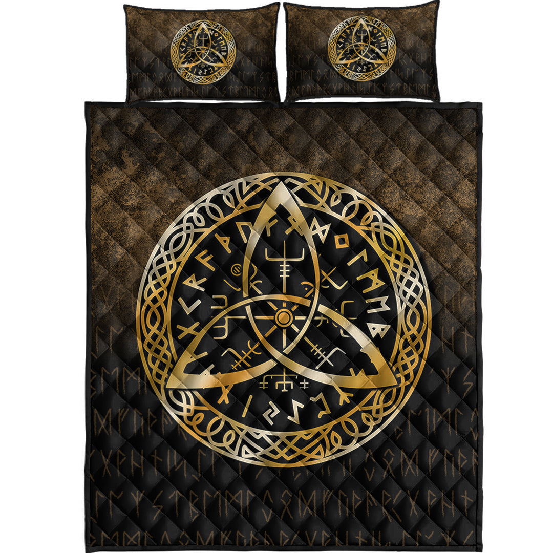 Viking Quilt Bedding Set Vegvisir Nordic Viking Rune Gold Version