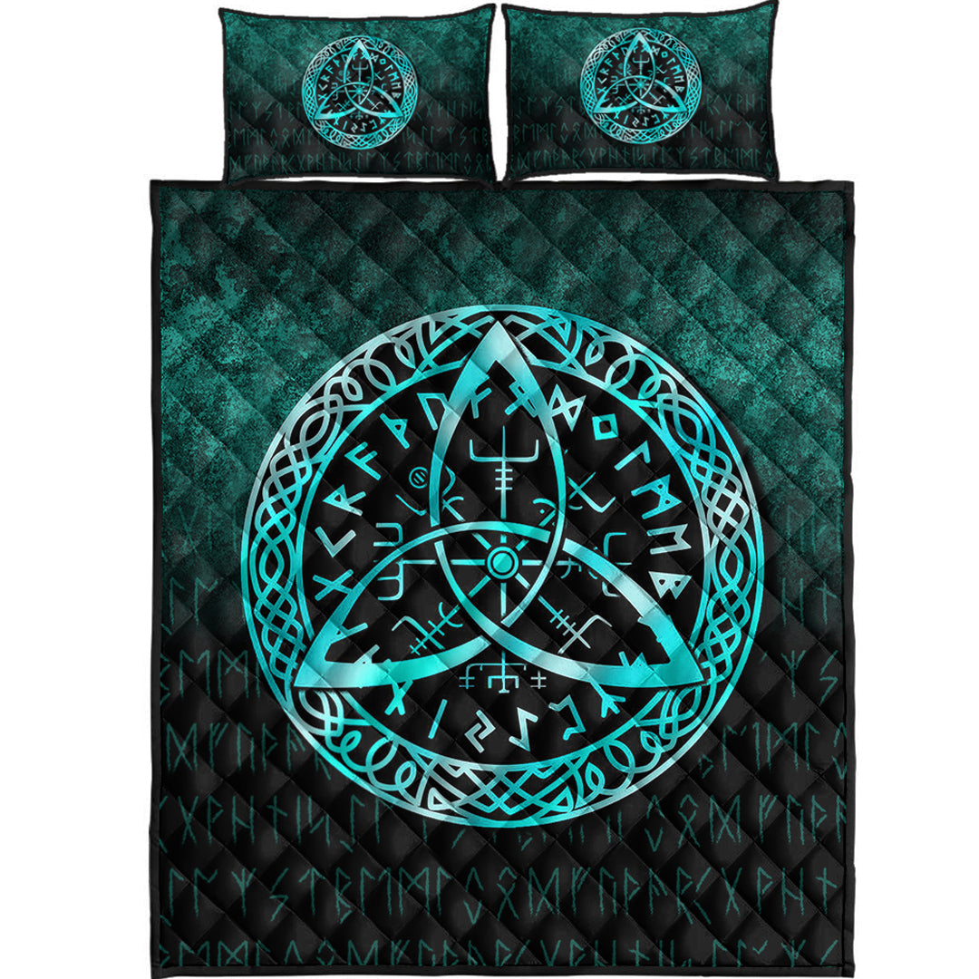 Viking Quilt Bedding Set Vegvisir Nordic Viking Rune Cyan Version