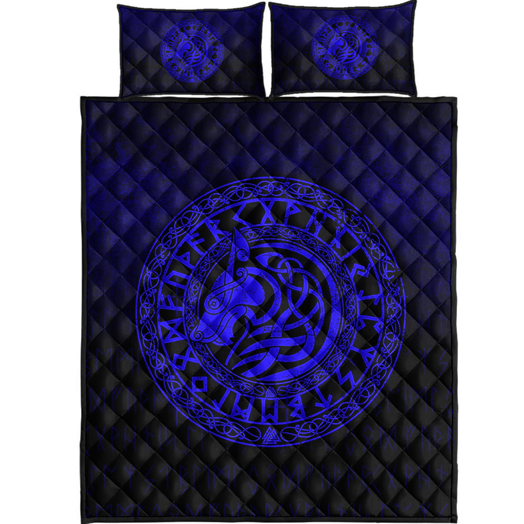 Viking Quilt Bedding Set Viking Wolf Blue Version