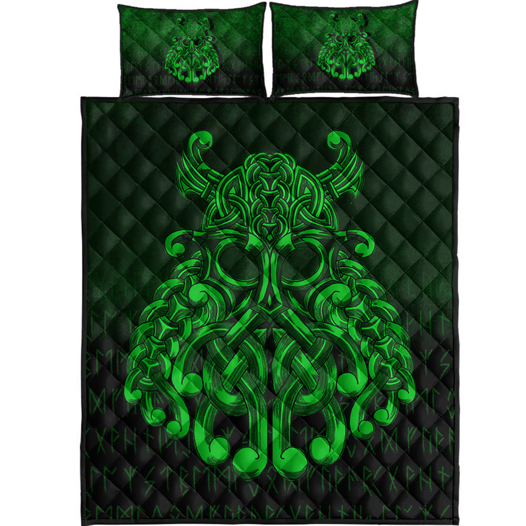 Viking Quilt Bedding Set Viking Odin Valhalla Green Version