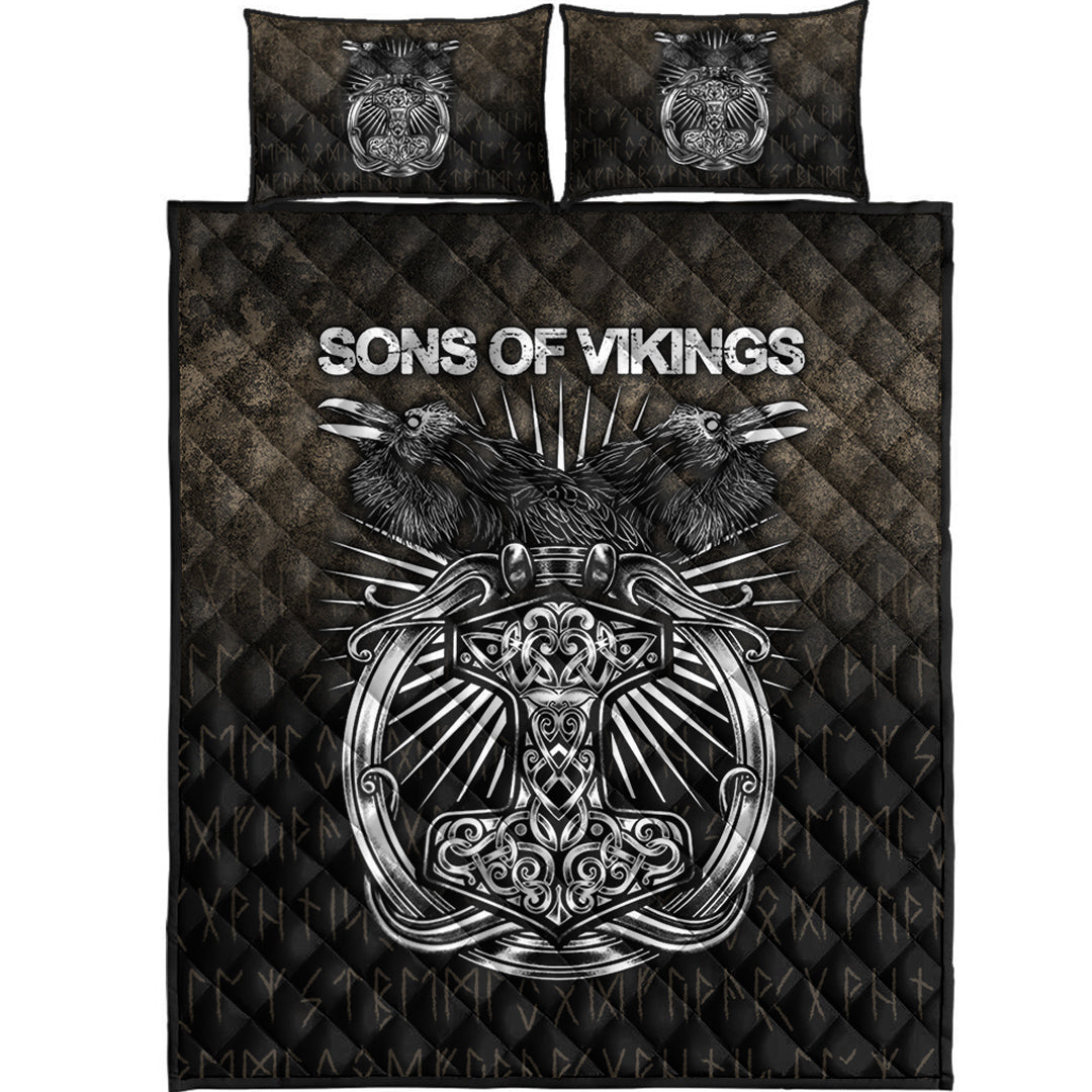 Viking Quilt Bedding Set Viking Ravens Mjolnir