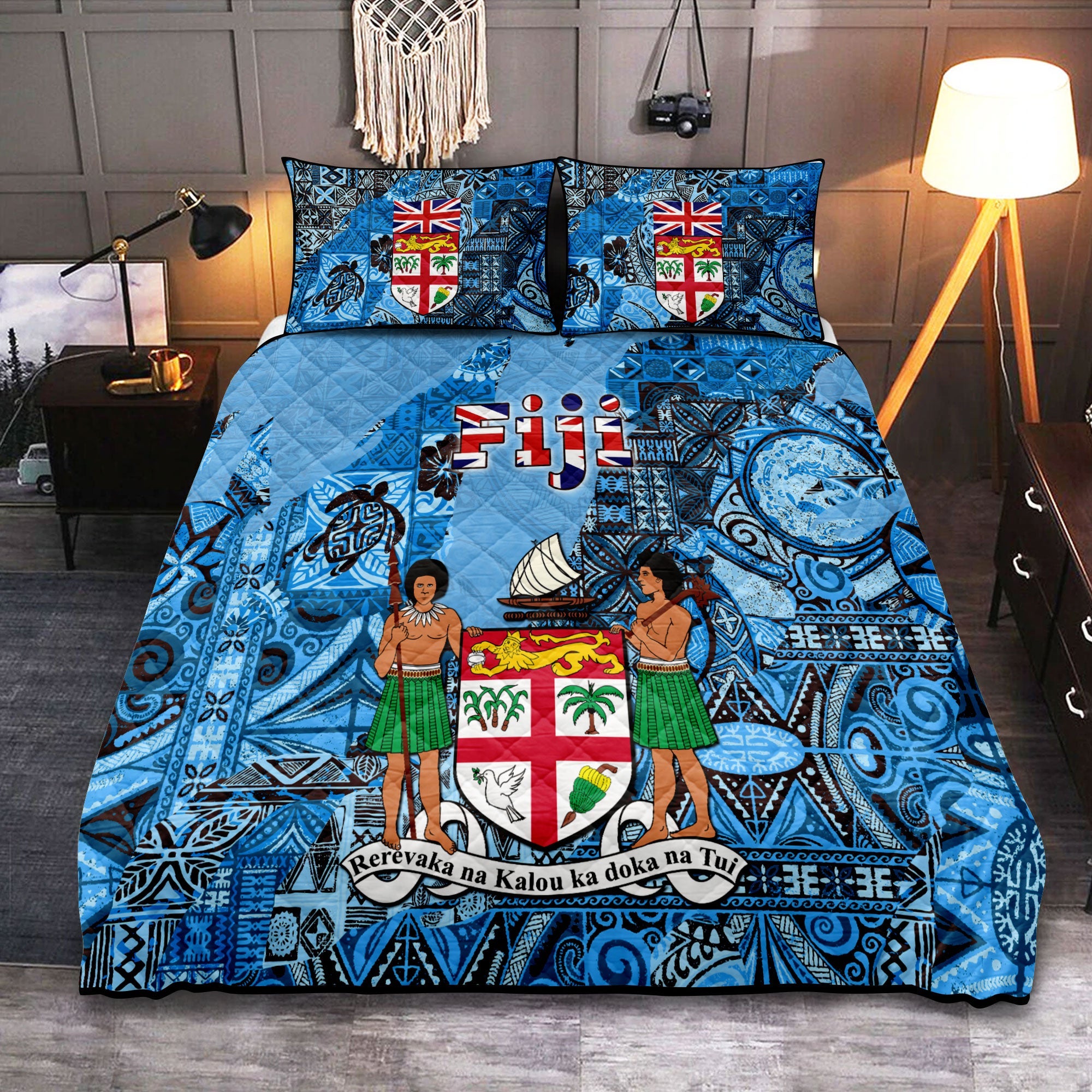 Fiji Flag & Coat Of Arms Quilt Bed Set