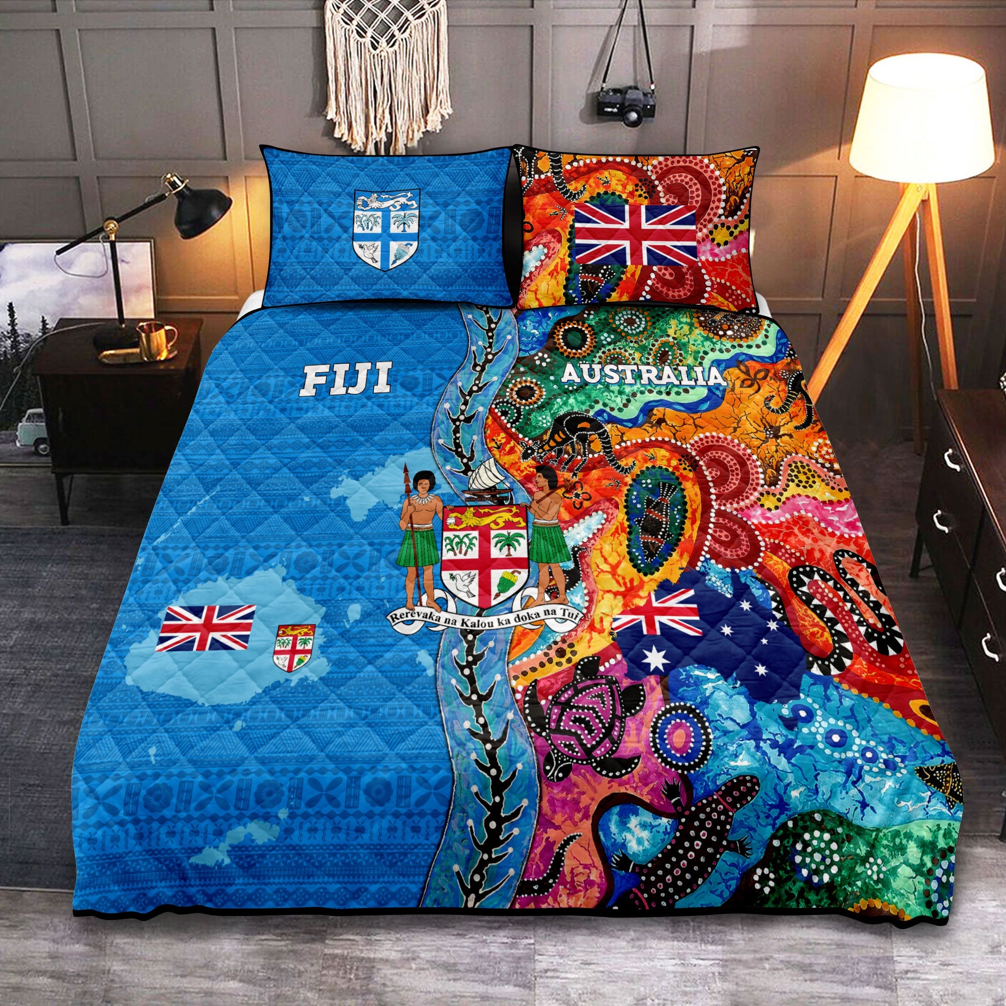 Fiji Tapa & Australia Aboriginal Quilt Bed Set