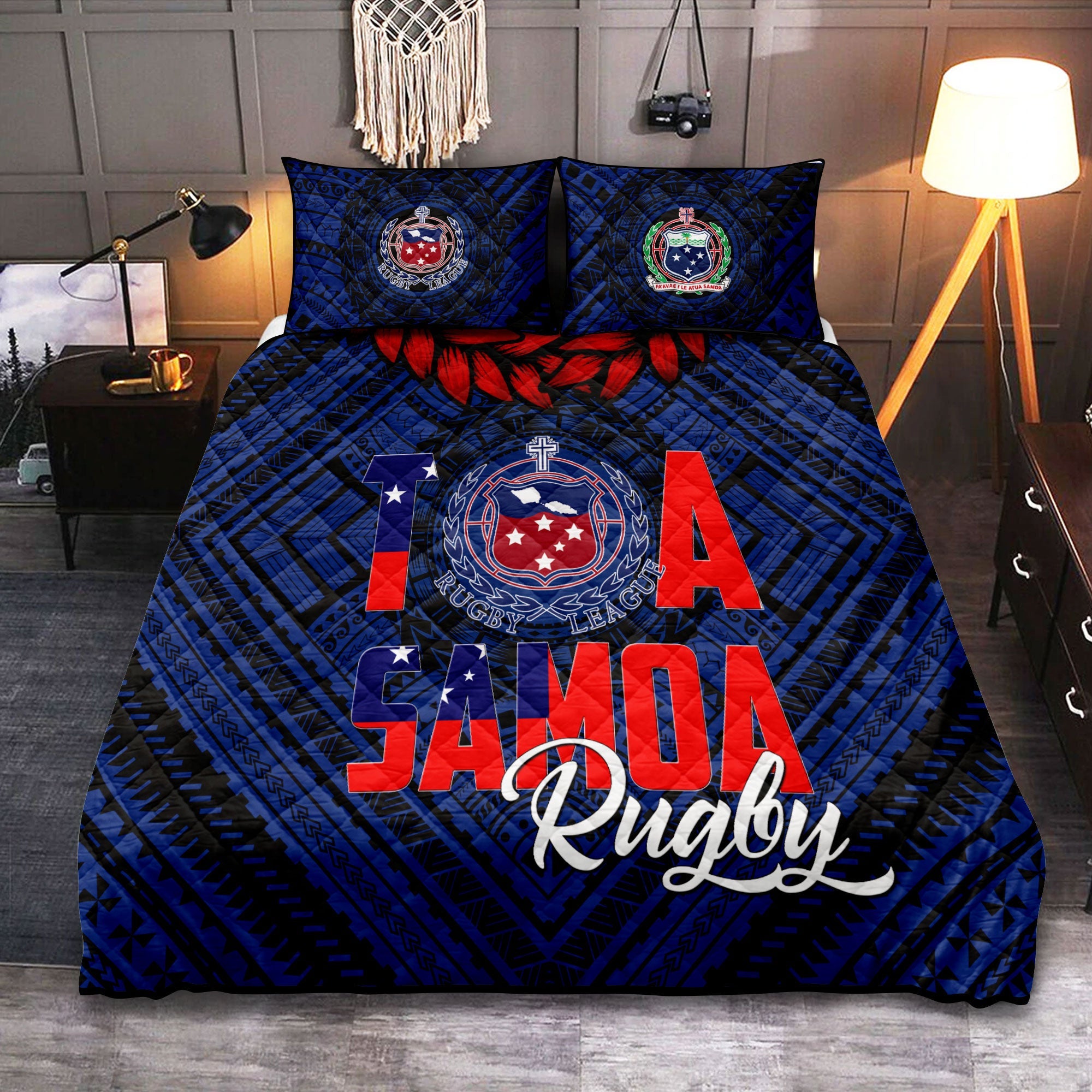 Polynesian Samoa Quilt Bed Set Toa Samoa Rugby Ula Fala Style