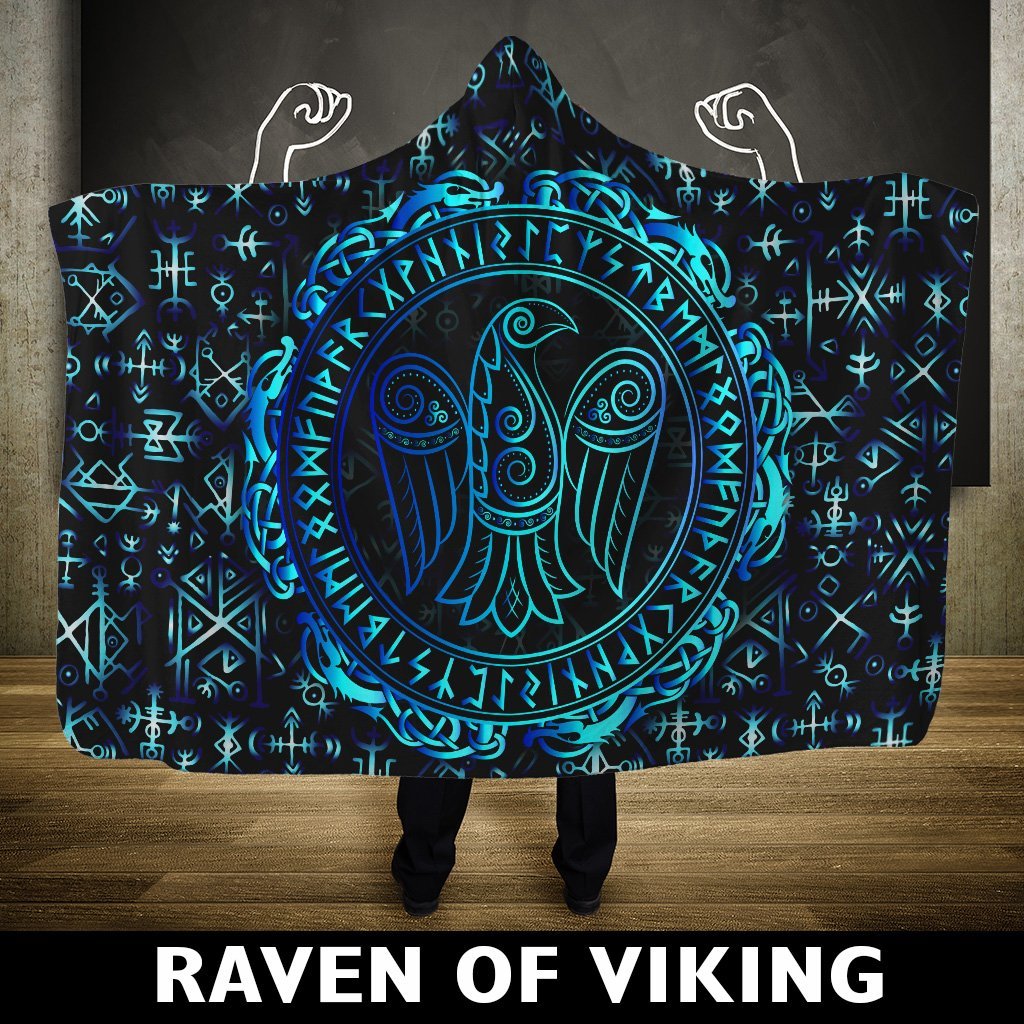 Viking Hooded Blanket Runes Raven