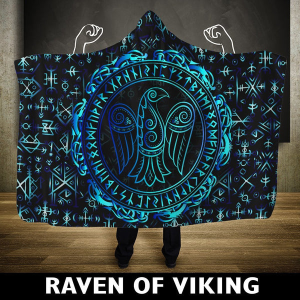 Viking Hooded Blanket Runes Raven