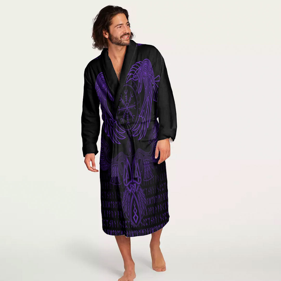 Viking Bath Robe Raven Of Odin Purple