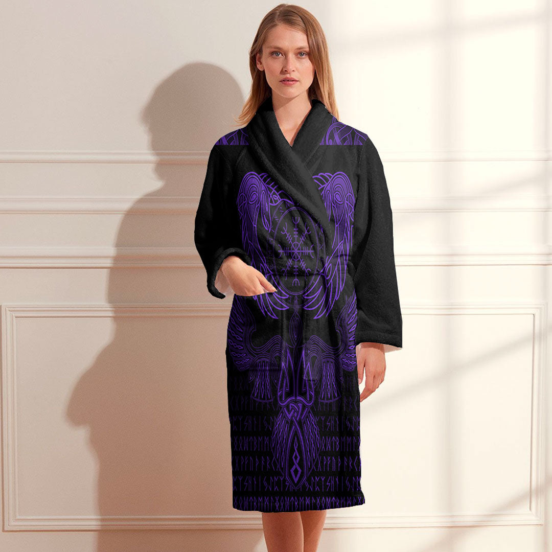 Viking Bath Robe Raven Of Odin Purple