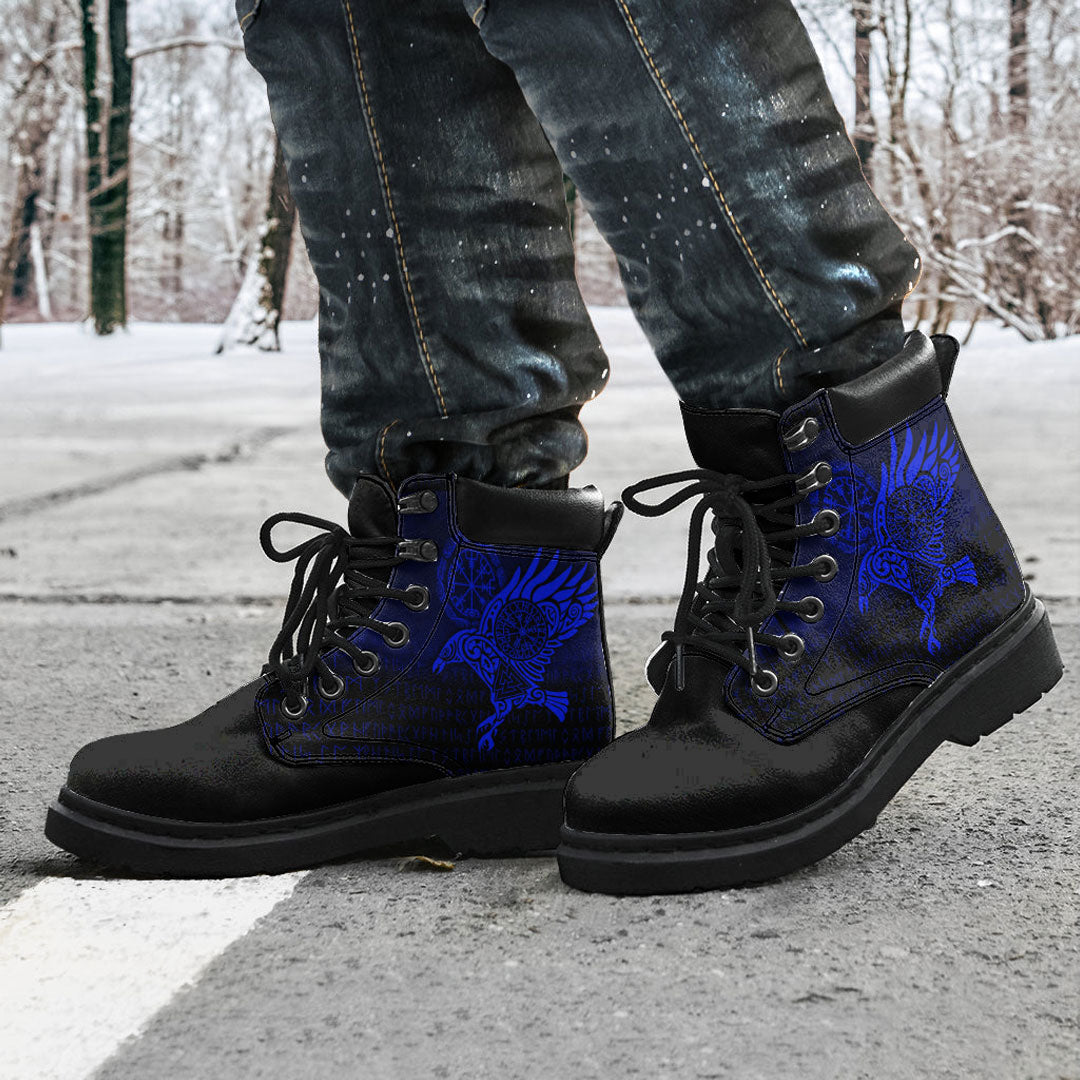 Viking All Season Boots Raven Vegvisir Tattoo Blue