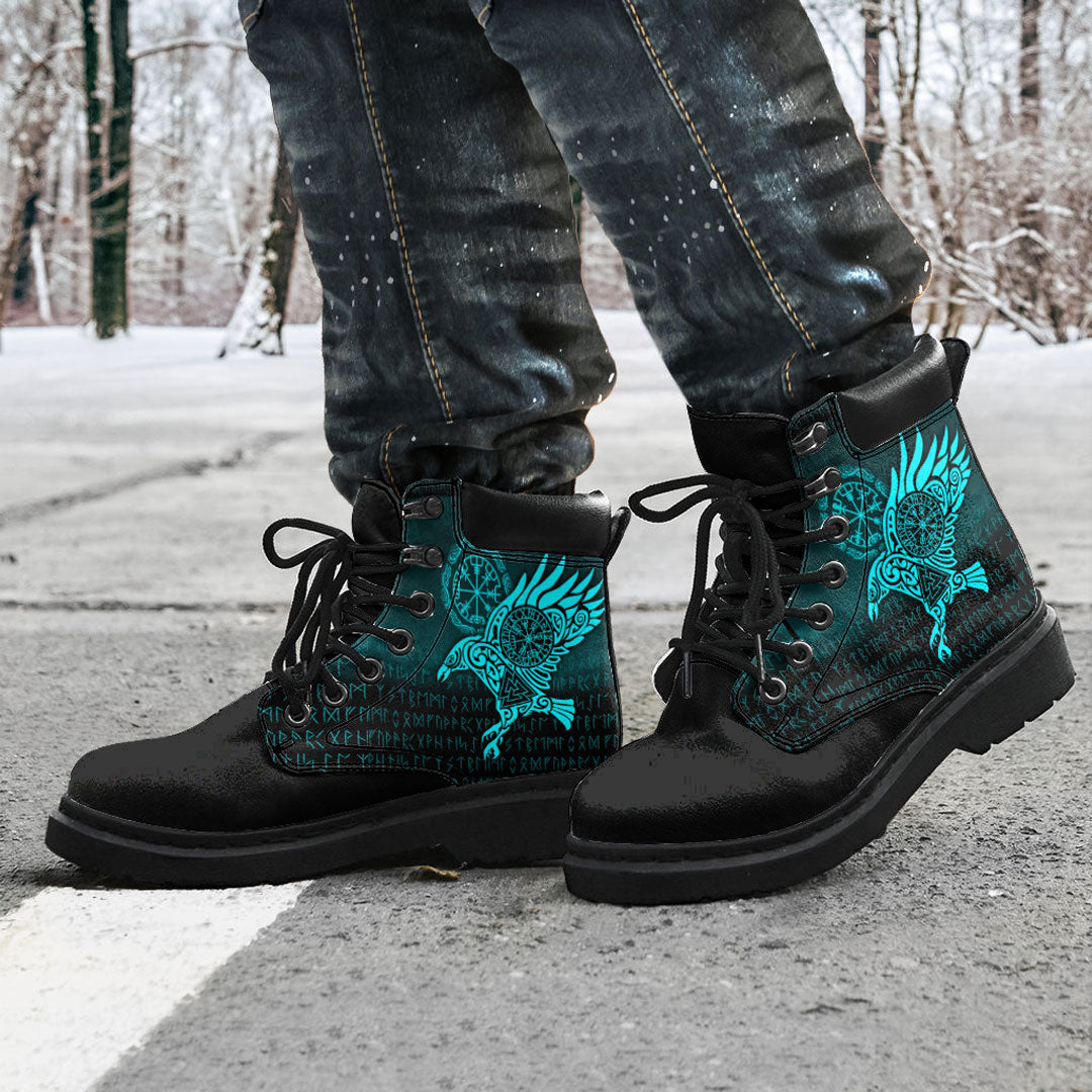 Viking All Season Boots Raven Vegvisir Tattoo Cyan