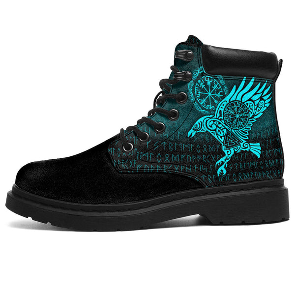 Viking All Season Boots Raven Vegvisir Tattoo Cyan