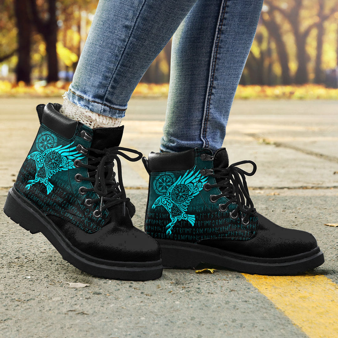 Viking All Season Boots Raven Vegvisir Tattoo Cyan