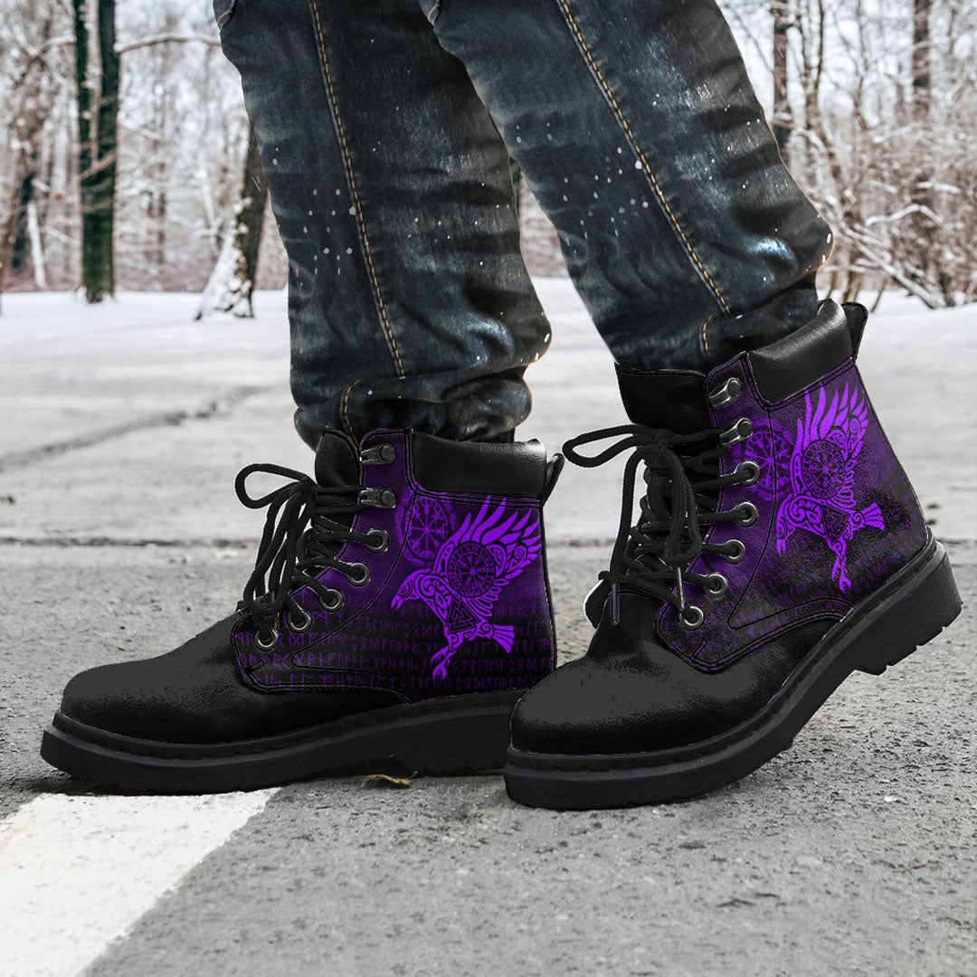 Viking All Season Boots Raven Vegvisir Tattoo Purple