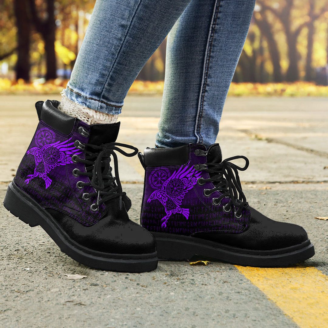 Viking All Season Boots Raven Vegvisir Tattoo Purple