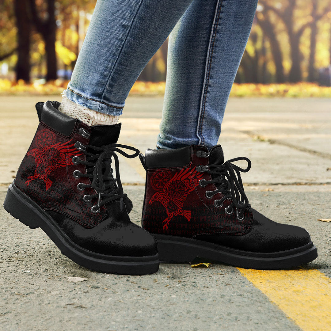 Viking All Season Boots Raven Vegvisir Tattoo Red