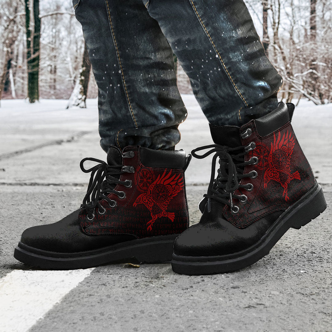 Viking All Season Boots Raven Vegvisir Tattoo Red