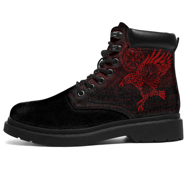 Viking All Season Boots Raven Vegvisir Tattoo Red